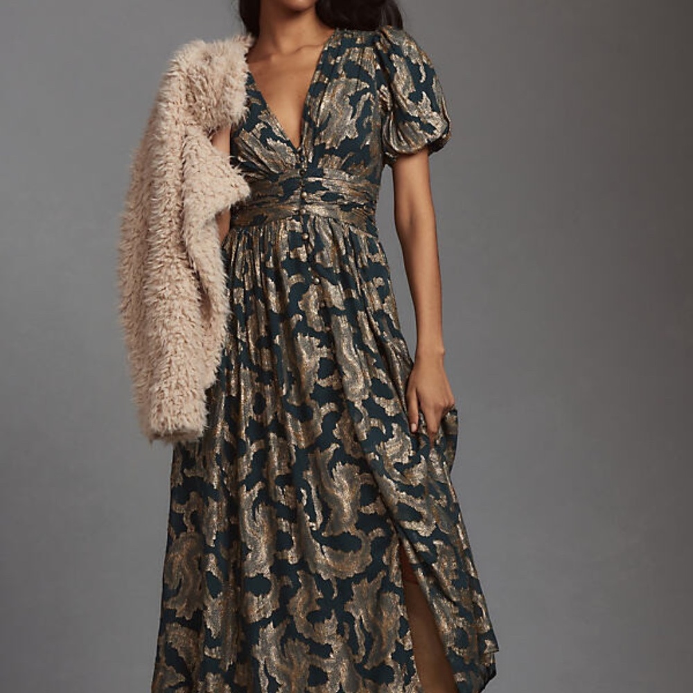Anthropologie BUTTON-FRONT DRESS: LUREX EDITION